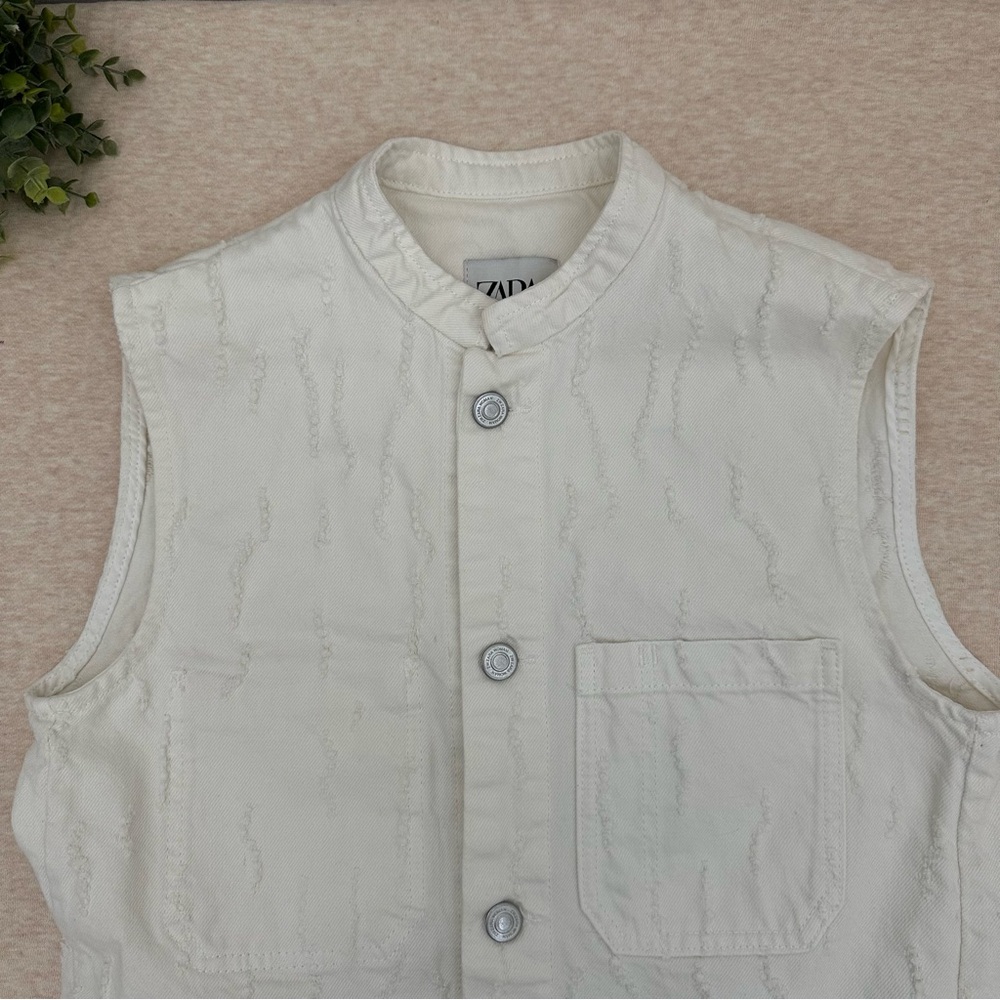 Zara Women’s Cotton Cream Long Button-Up Vest Size XS - Picture 3 of 9